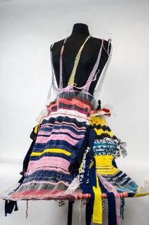 "A bit too close aren't you?" Keeping people at bay with a large hoopy dress Monofilament double weave with textile scraps, pvc pipe etc